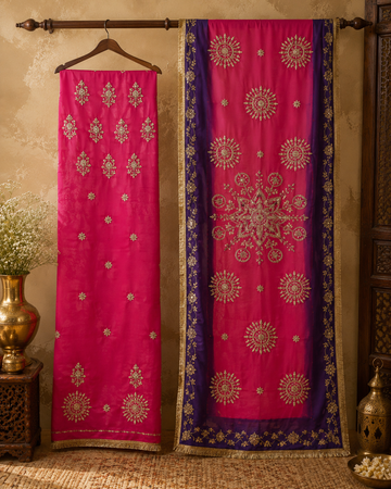 Gulnaar fuchsia purple embroidered 2 piece suit with shirt and dupatta for wedding wear