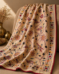 Bulbul Cream Tussar Silk Shawl in cream tussar silk by Illyoon