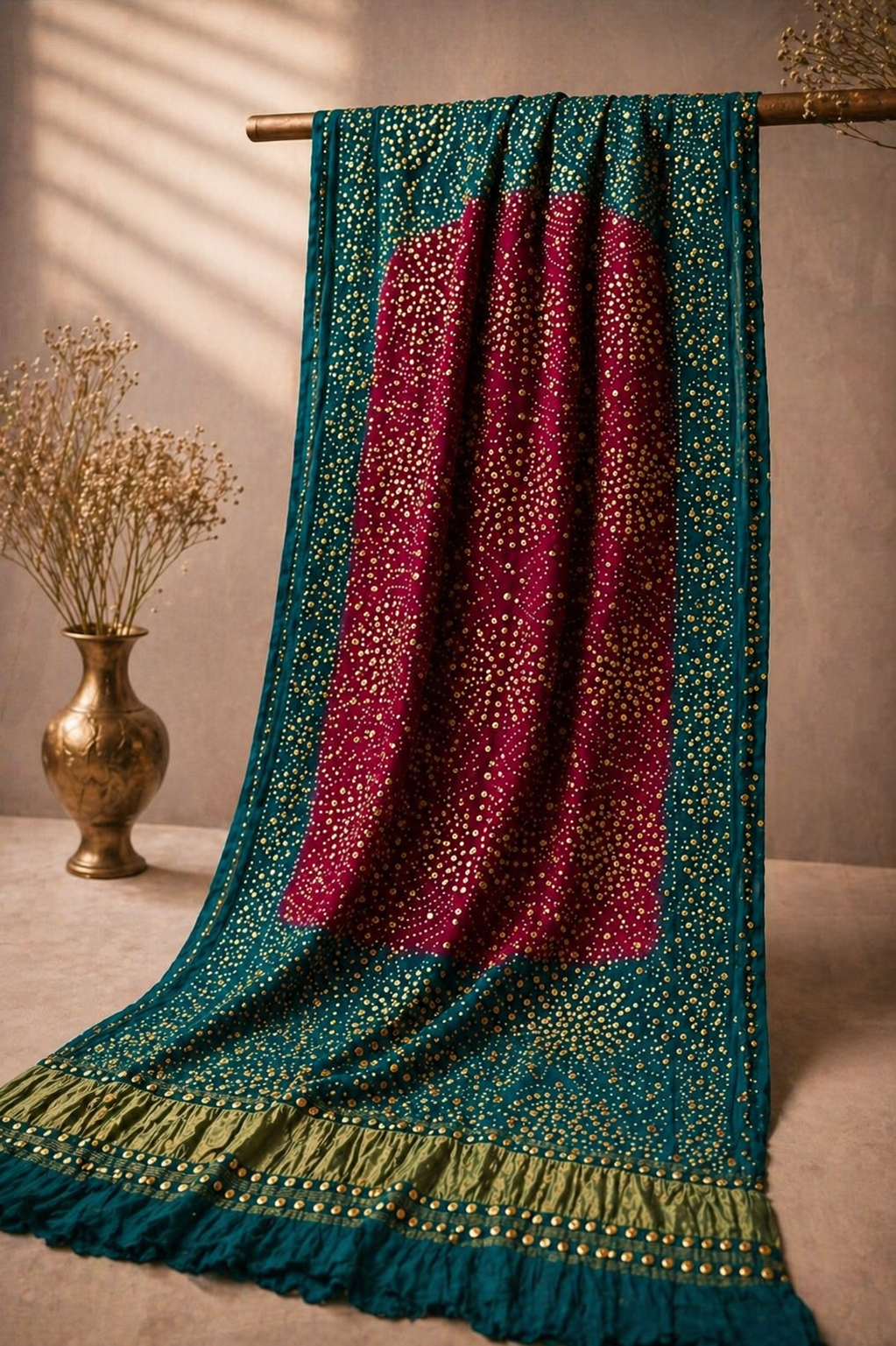 Nargis Teal Embroidered Chiffon Dupatta in teal chiffon by Illyoon