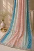Rangoli Blue Mint Hand-Embroidered Dupatta in blue mint pure organza by Illyoon