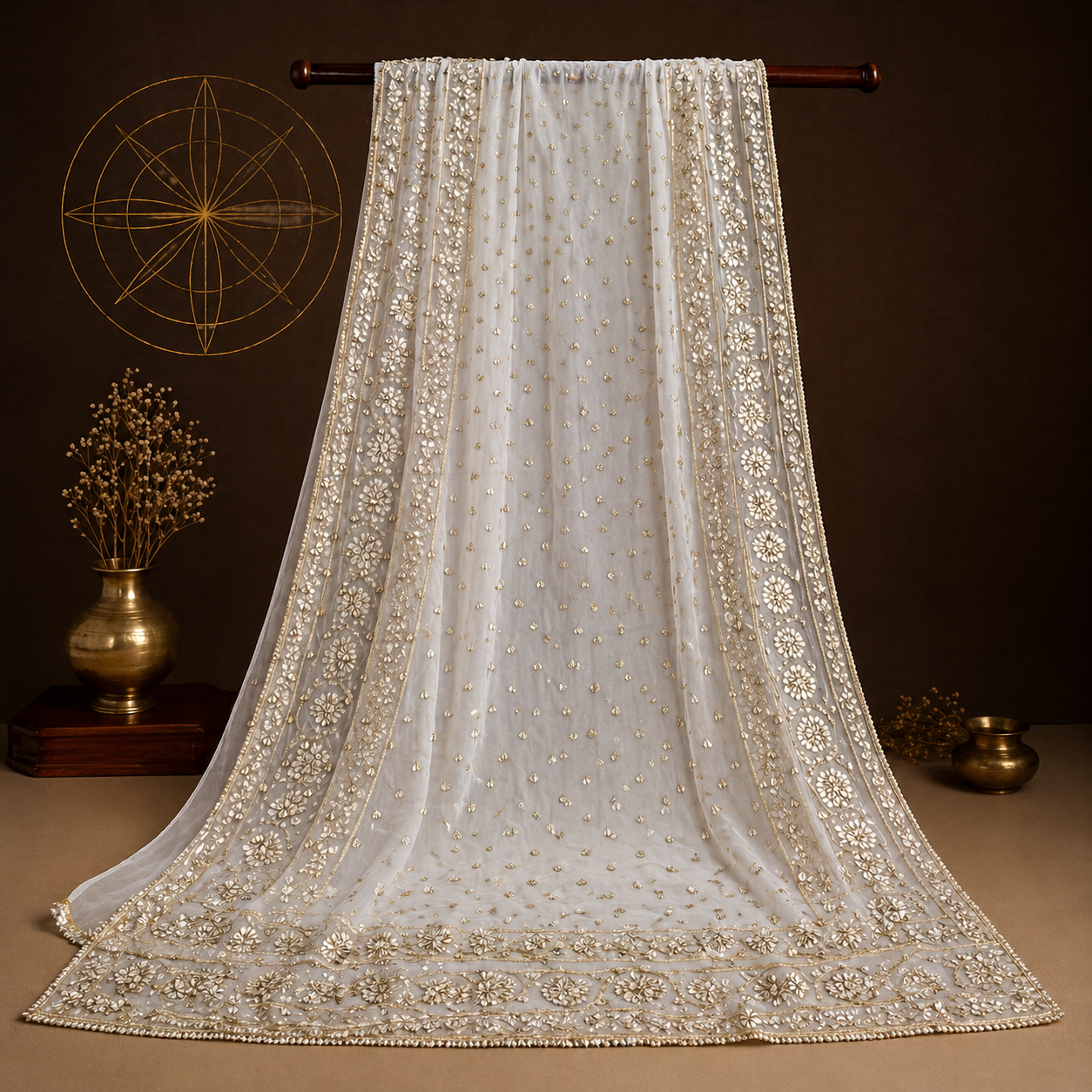 Sehar Ivory Pure Organza Dupatta in ivory pure organza by Illyoon