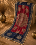 Rang Mahal Navy Maroon Hand-Embroidered Dupatta with gold embroidery by Illyoon