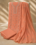 Surkh coral embroidered 3 piece suit with flowing organza dupatta for formal wear